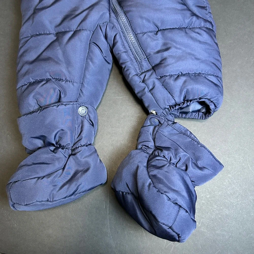 OshKosh B'gosh Baby Snowsuit Bunting Navy Blue Gray Teddy Bear Zipper 3 6 Months